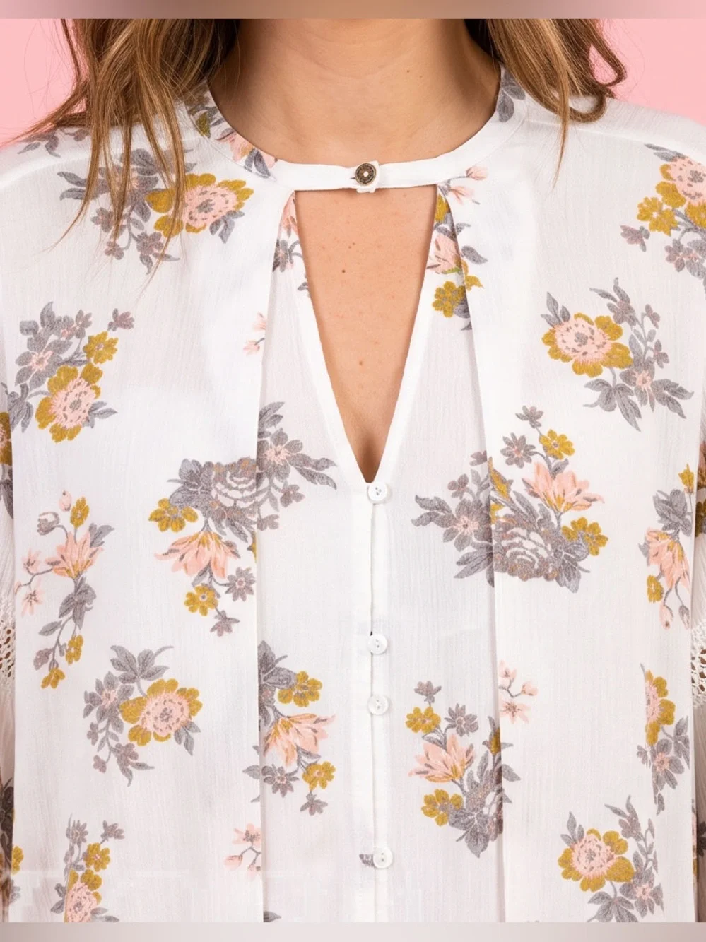 FREE PEOPLE White Tree Swing Gardenia Floral Tunic Blouse Size Small